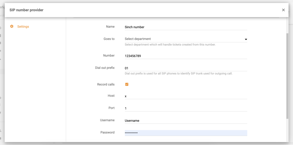 Konfiguracja numeru Sinch w LiveAgent