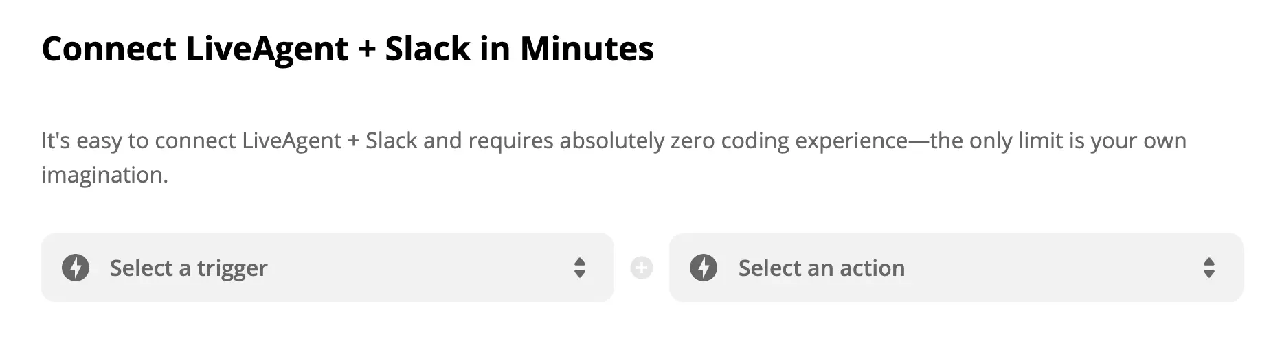 Wybór wyzwalacza i akcji LiveAgent + Slack na Zapier