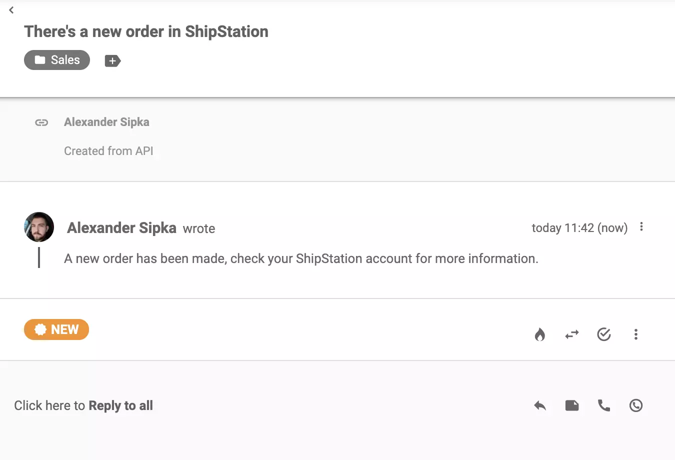 Wiadomość ShipStation wysłana po złożeniu nowego zamówienia