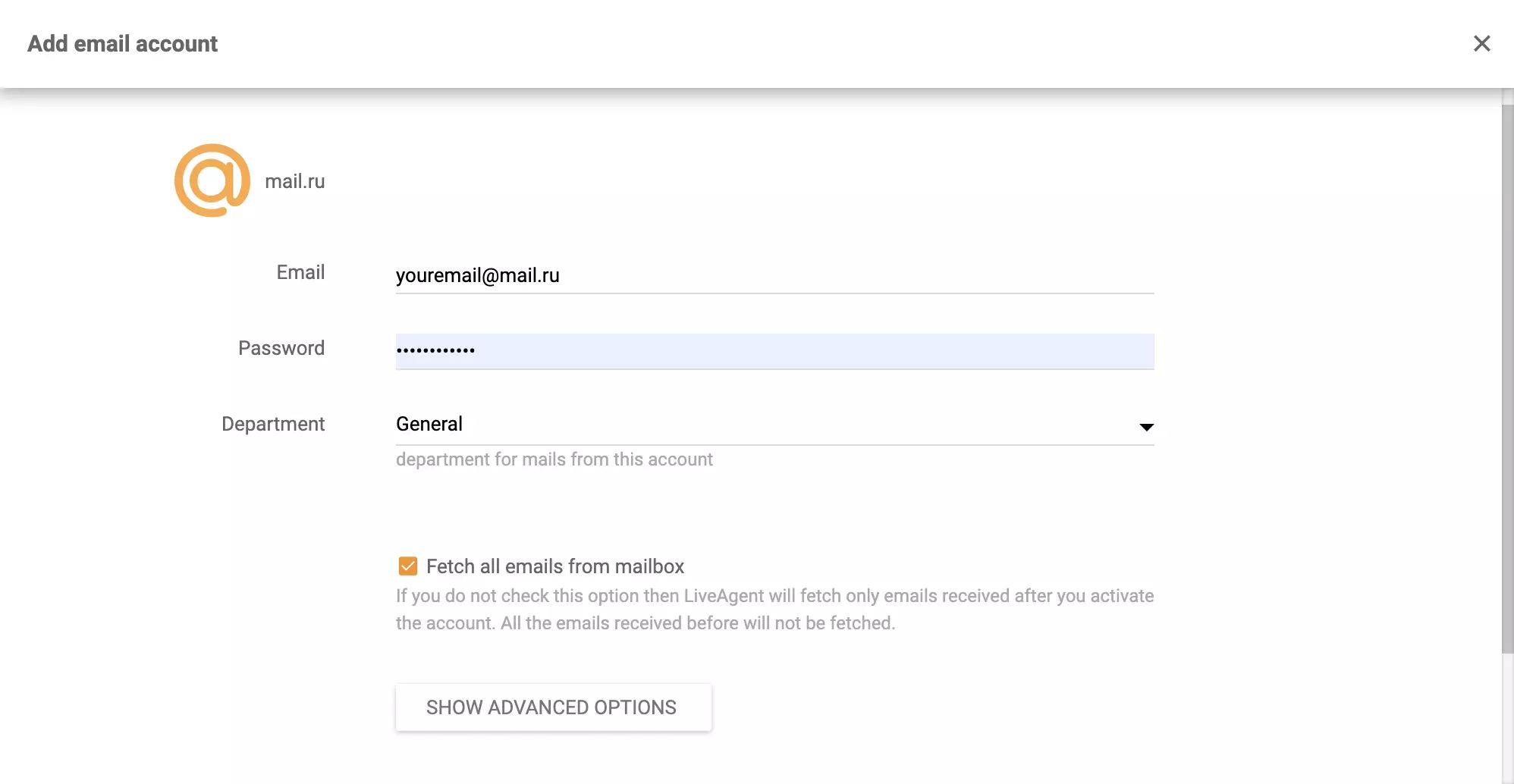 Mail.ru configuration in LiveAgent