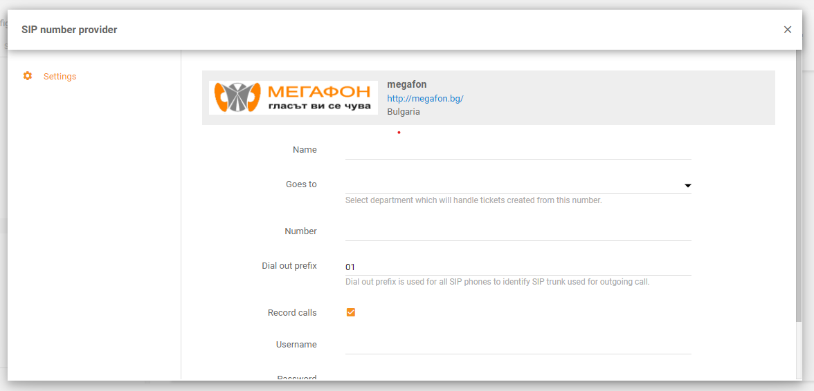 Integracja Megafon w LiveAgent