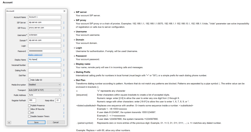 MicroSIP dodaj nowe konto
