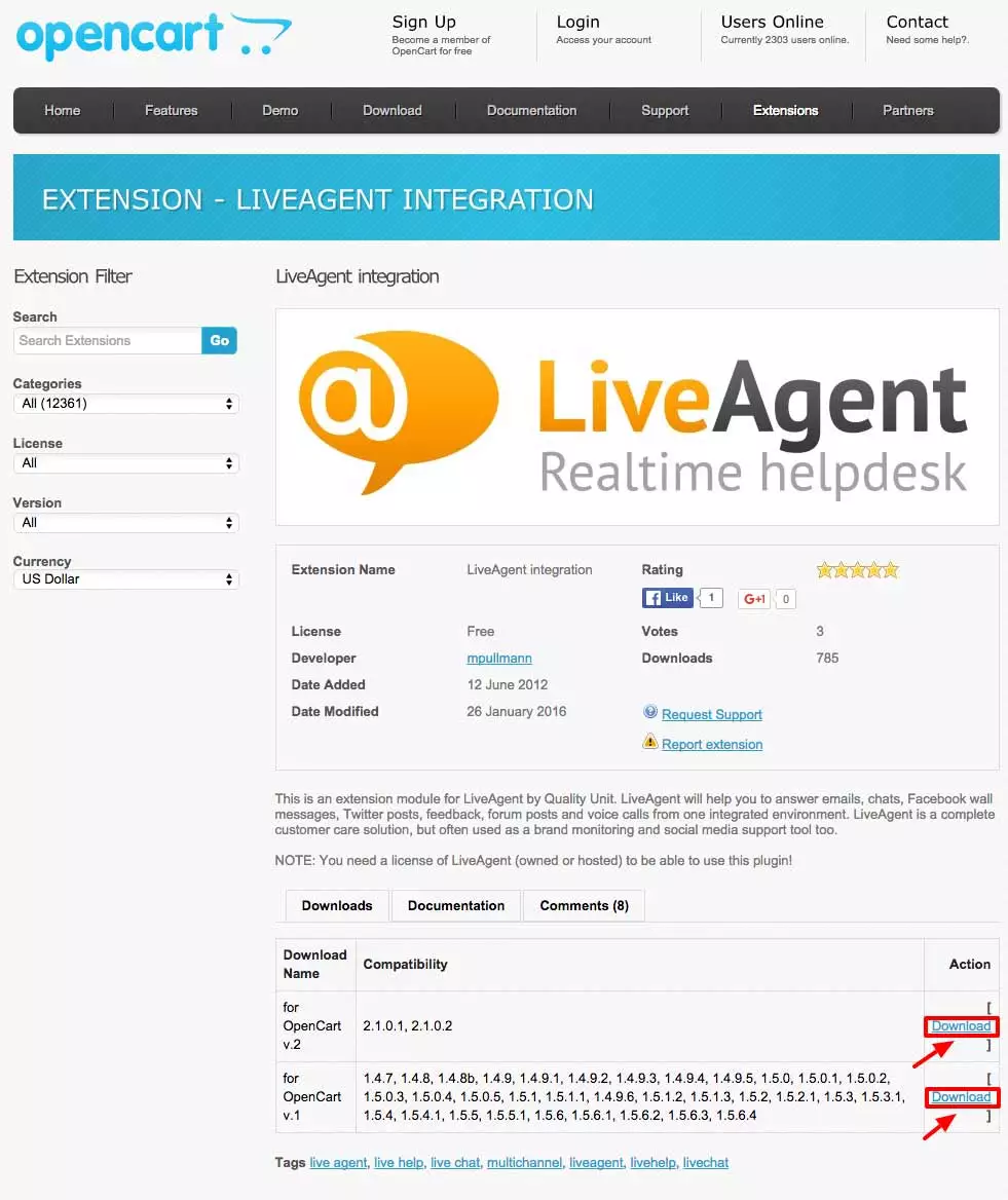 Integracja OpenCart LiveAgent - Pobierz rozszerzenie