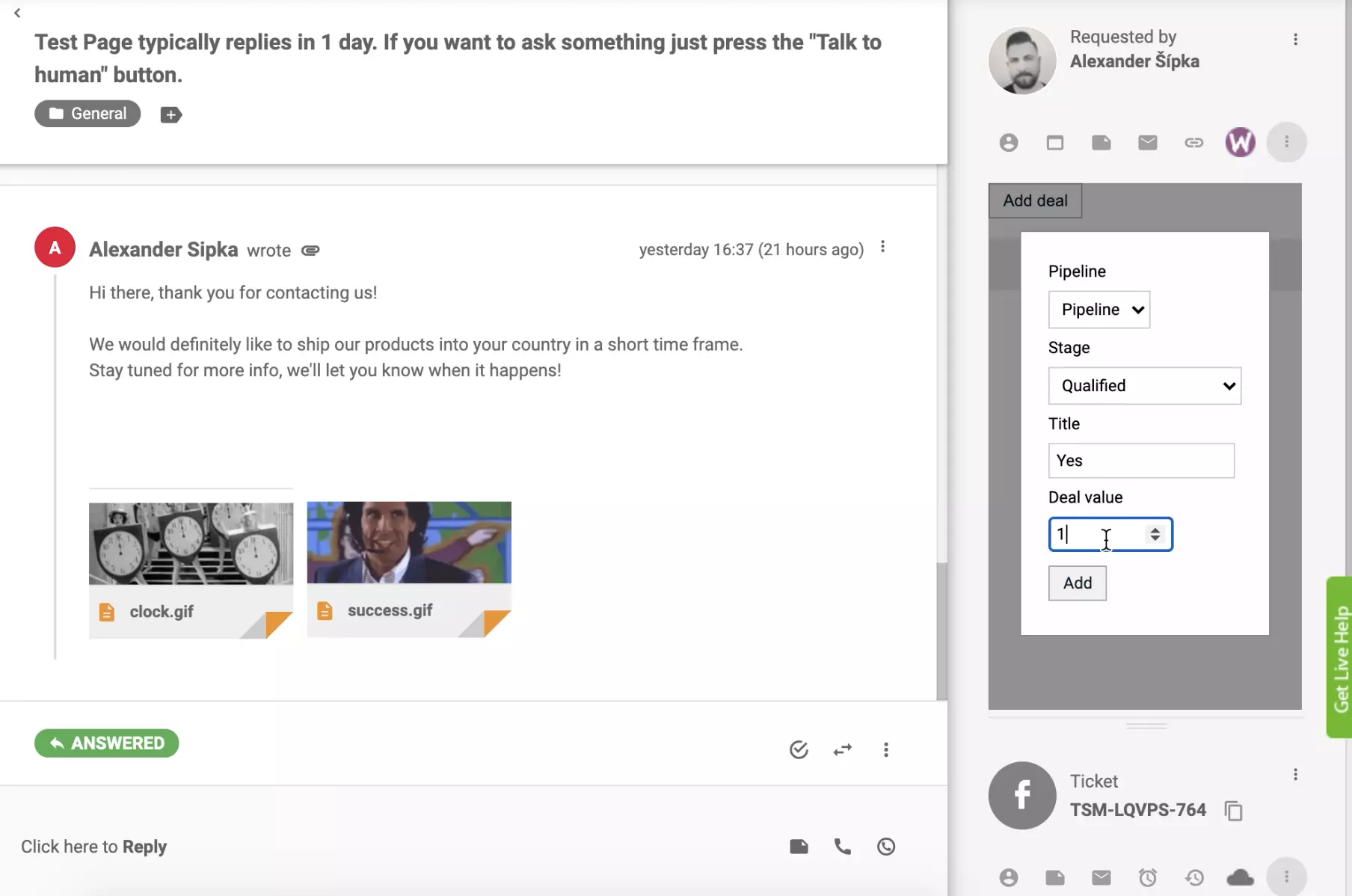 Dodaj transakcję z integracją CRM PipeDrive w widoku zgłoszenia LiveAgent