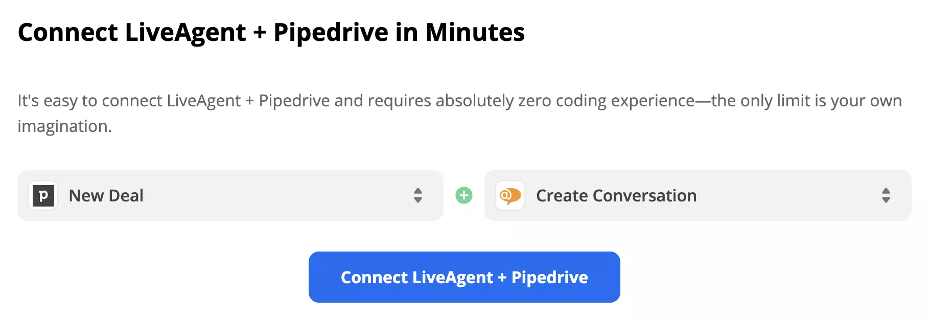 Wyzwalacz PipeDrive i akcja LiveAgent wybrane na Zapier