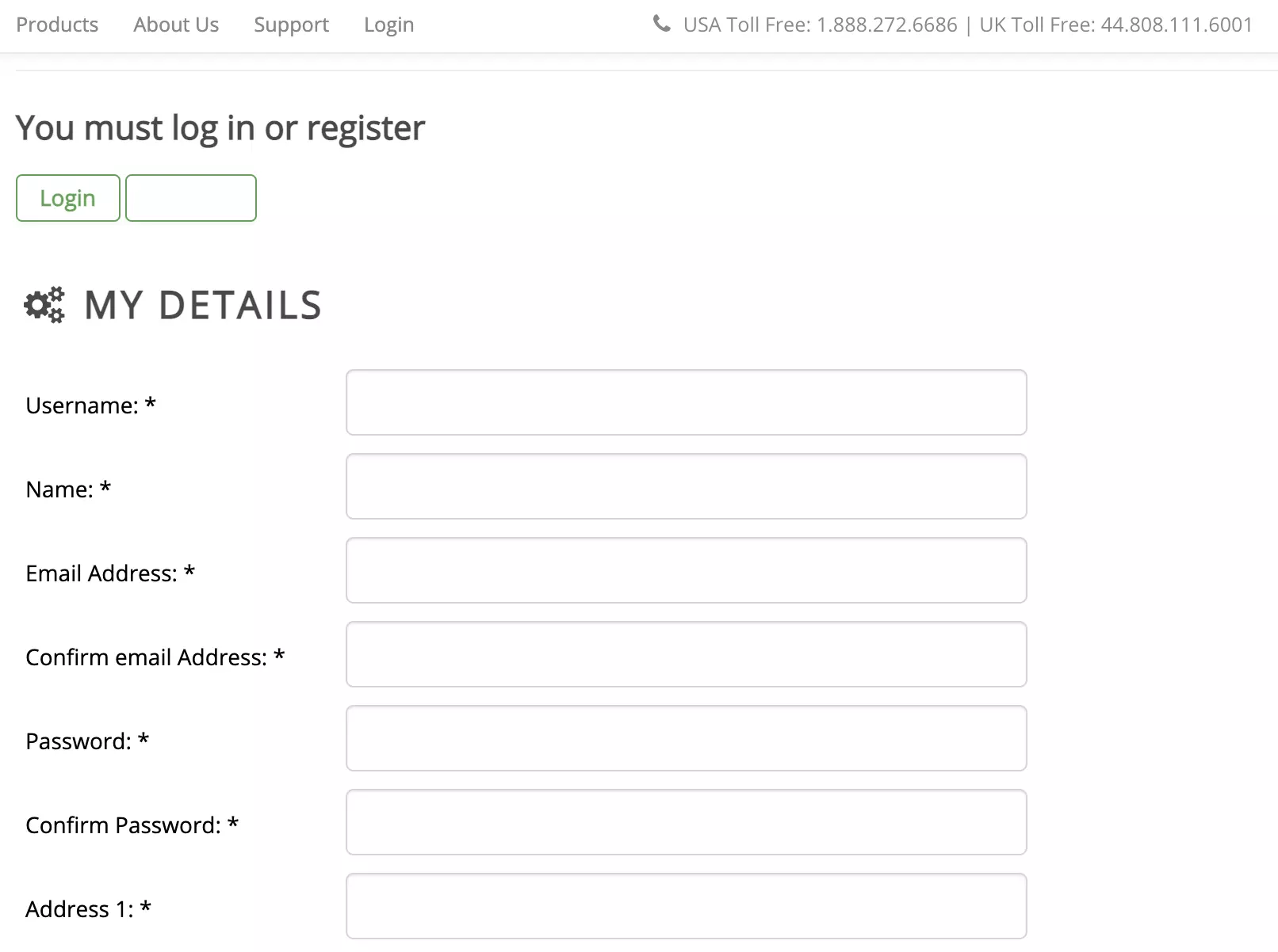 SendMyCall registration form