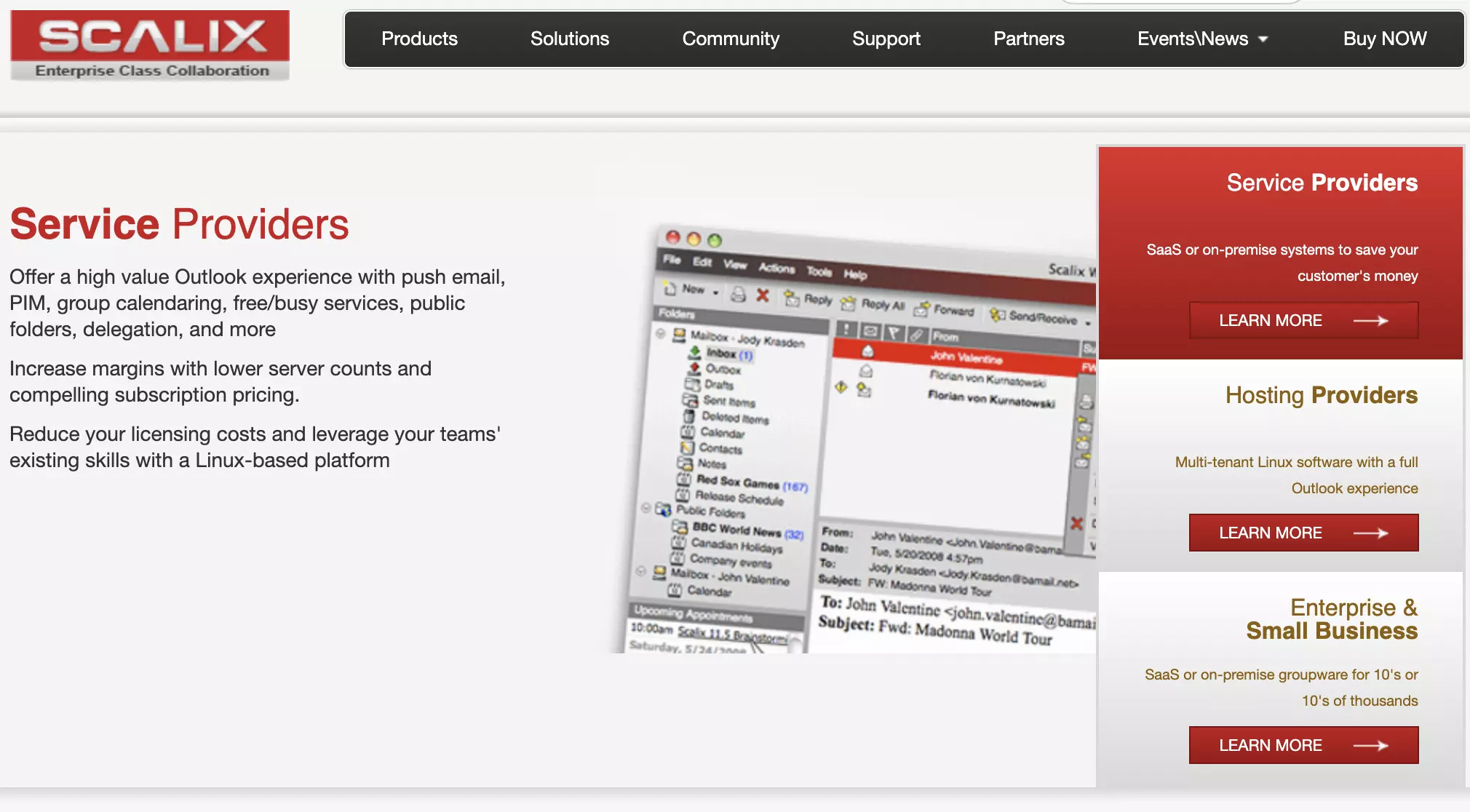Strona główna Scalix z wymienionymi funkcjami i informacjami
