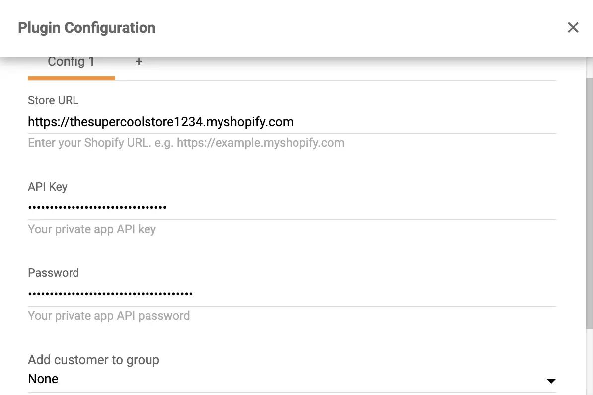 Skopiuj i wklej klucz API i hasło do konfiguracji wtyczki Shopify w LiveAgent