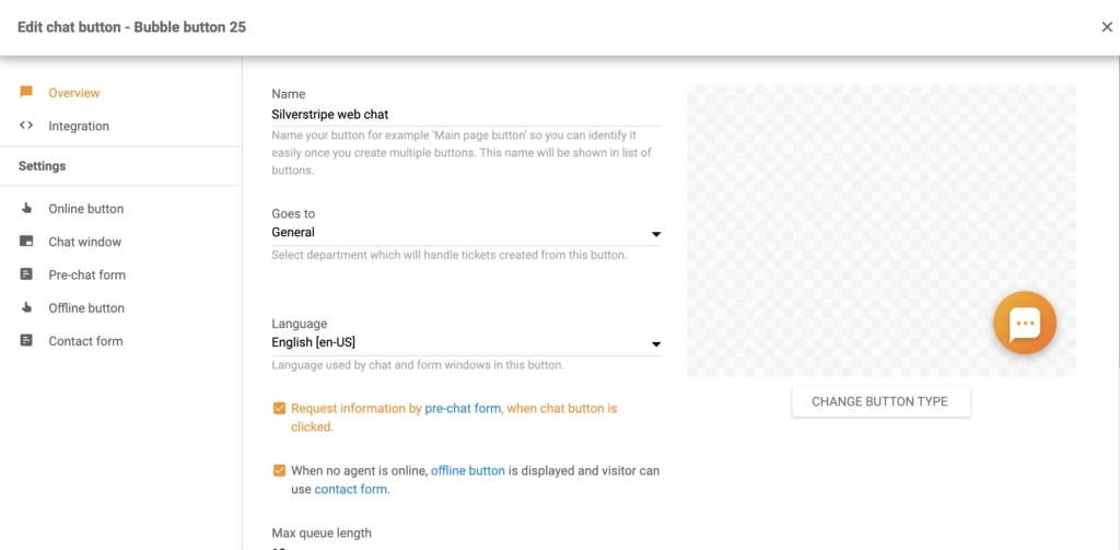 Konfiguracja przycisku czatu Silverstripe w LiveAgent