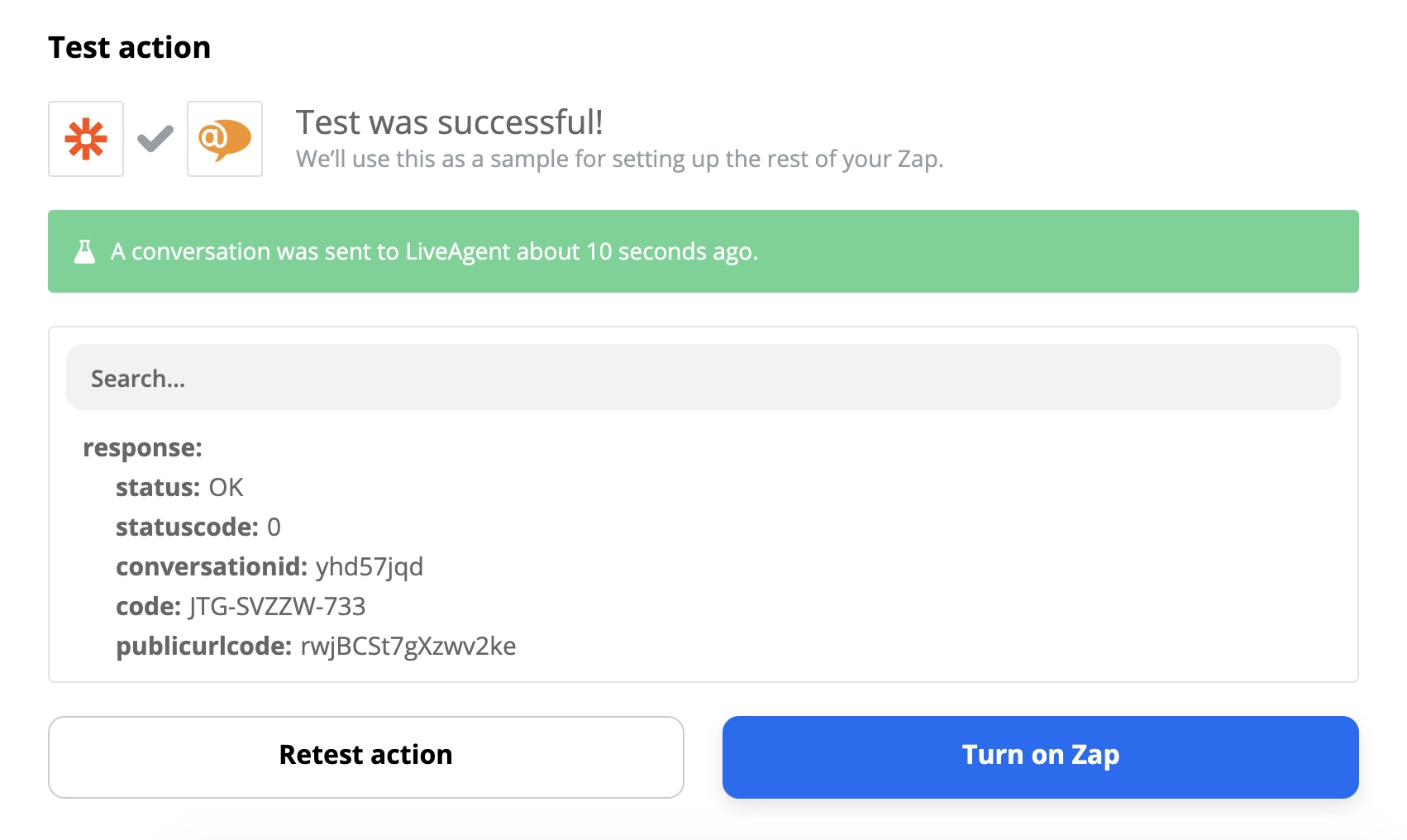 Udany test integracji LiveAgent i Slack na Zapier
