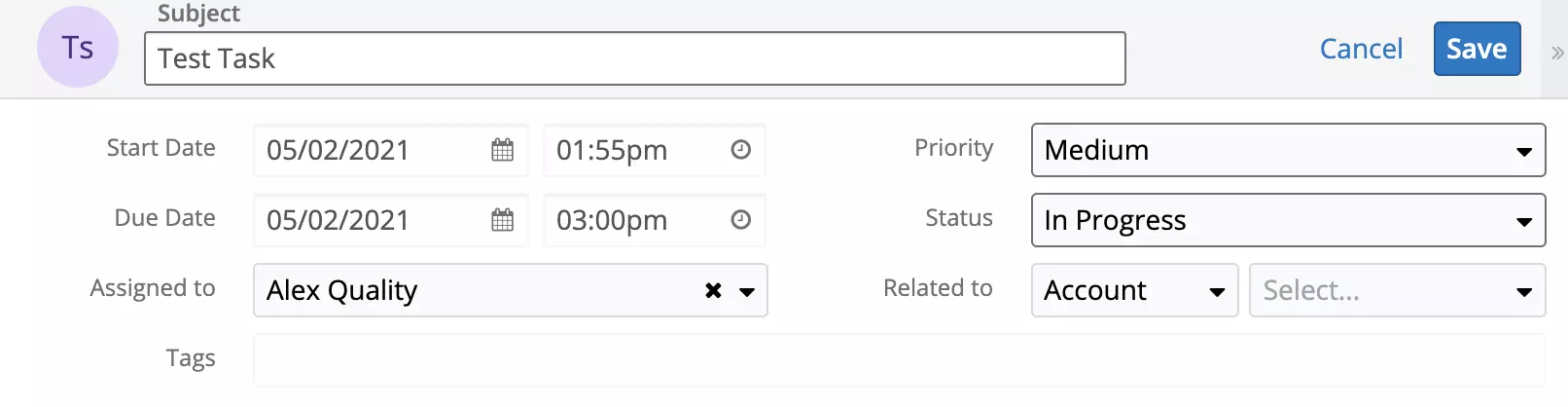Nowe zadanie zostało utworzone w SugarCRM