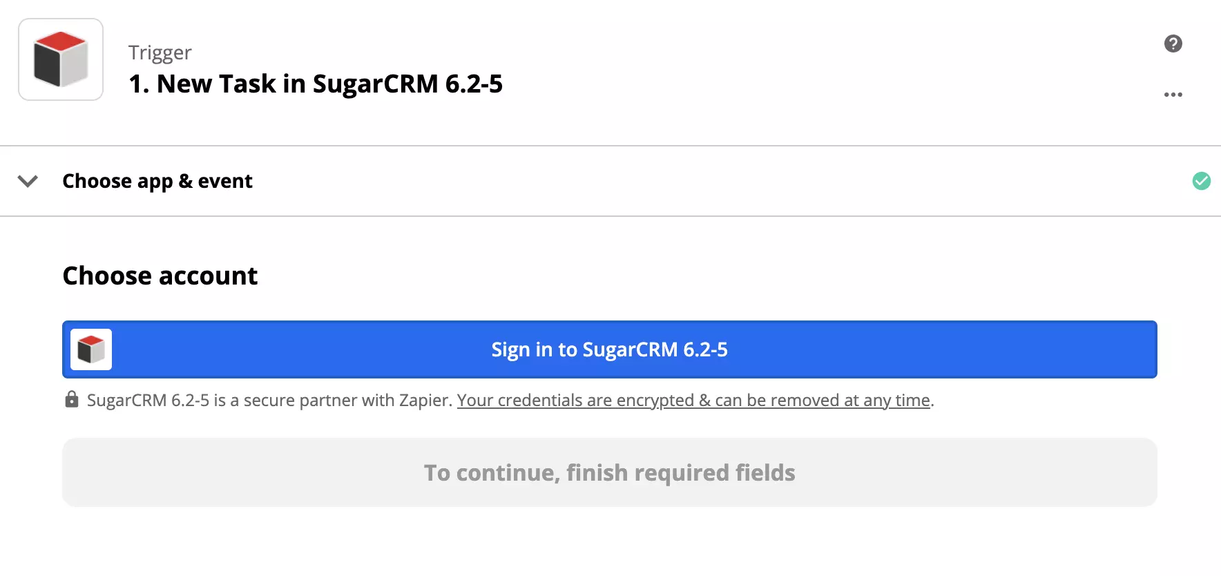 Konfiguracja wyzwalacza SugarCRM w integracji Zapier