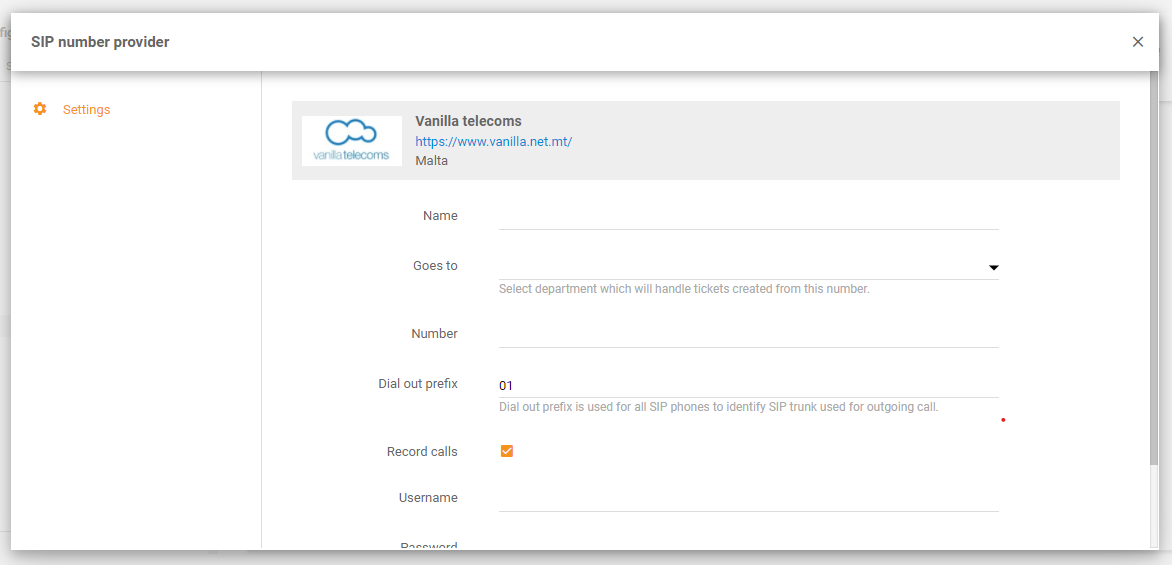 Integracja Vanilla Telecoms w LiveAgent