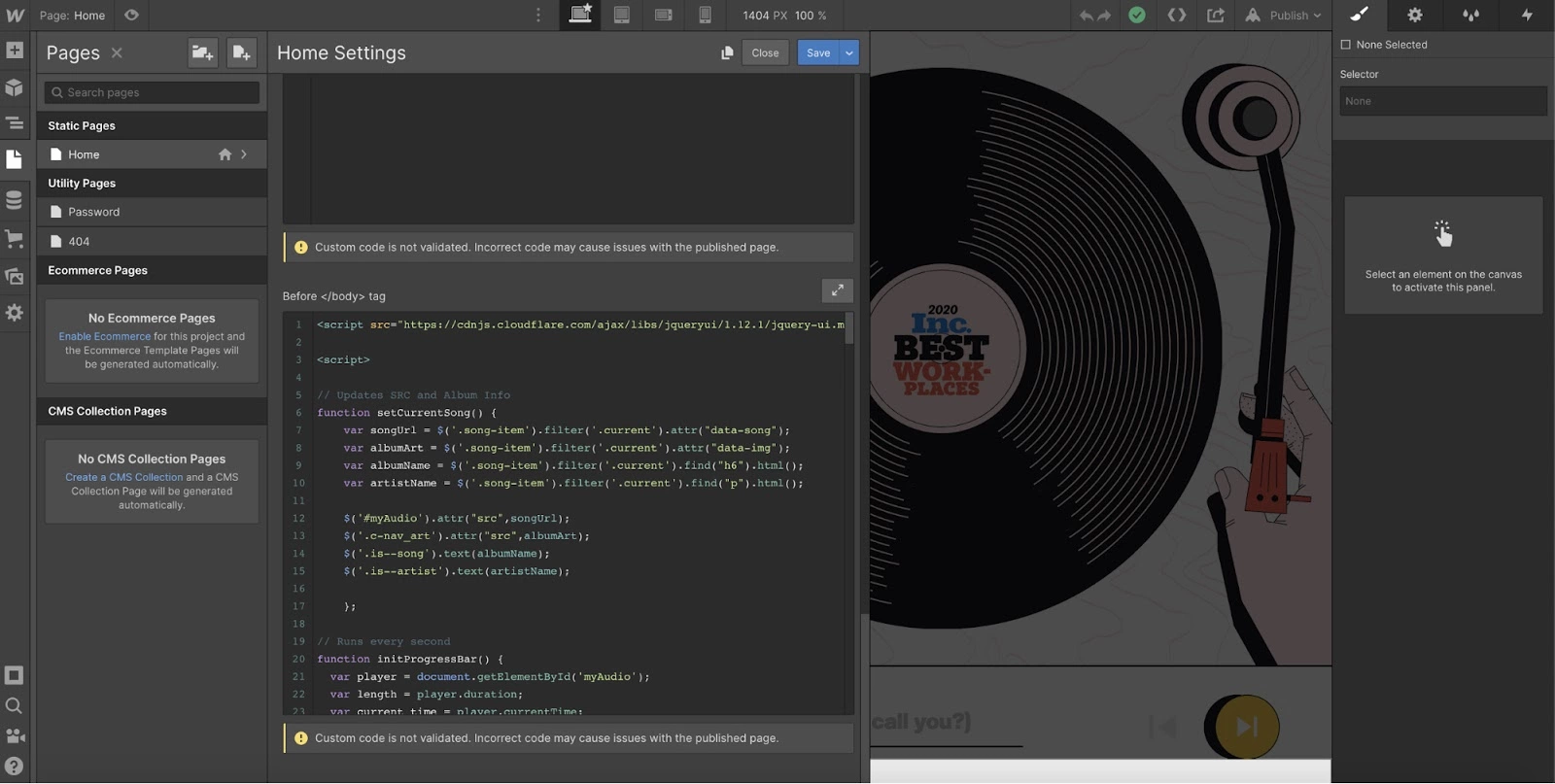 Opcja Webflow custom code w procesie integracji z LiveAgent