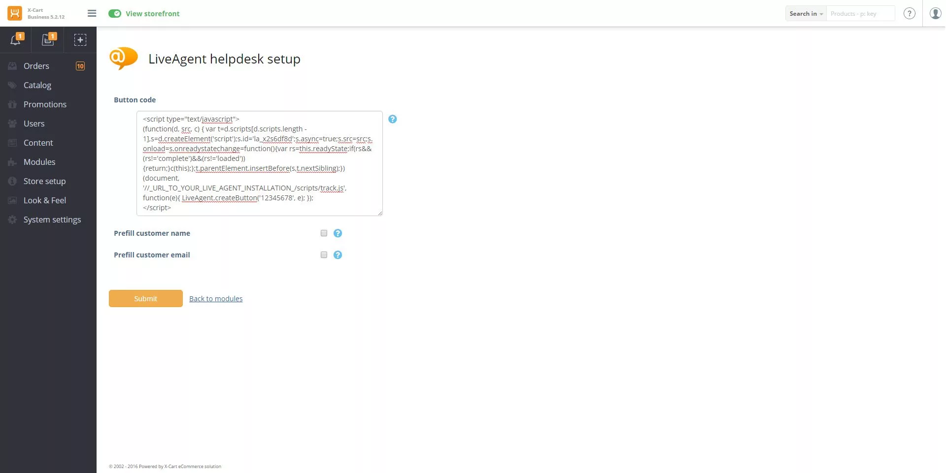 Konfiguracja kodu integracji X-Cart LiveAgent