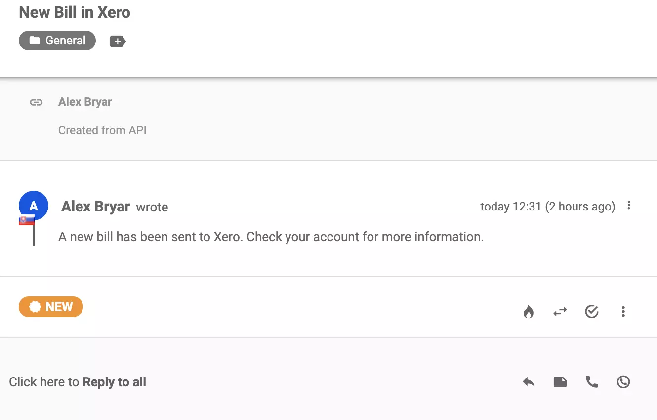 Nowa rozmowa wysłana do systemu ticketingu LiveAgent po pomyślnej integracji z Xero
