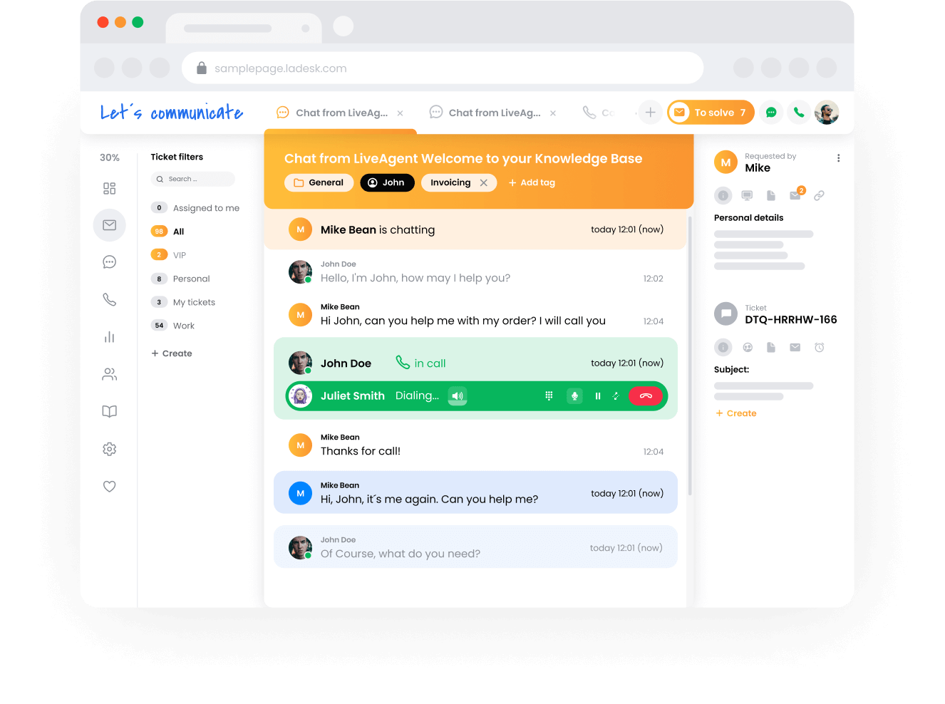 System ticketingu LiveAgent - widok zespołu wsparcia