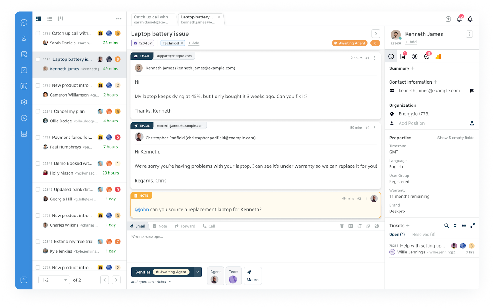 Zrzut ekranu interfejsu Deskpro