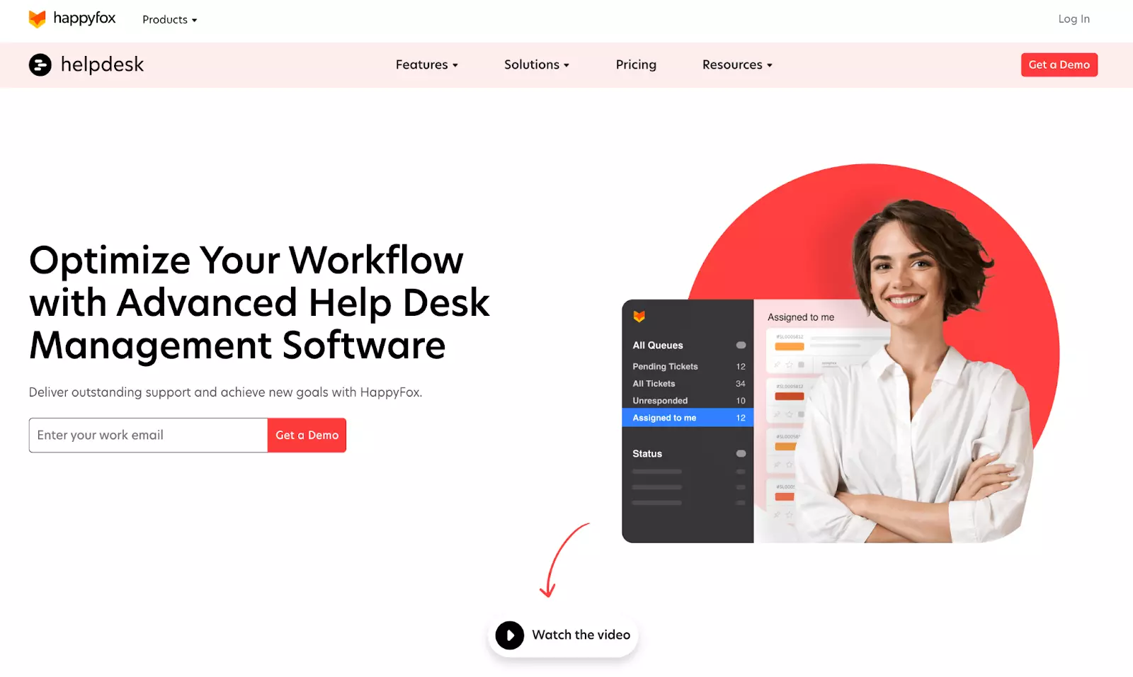 Strona główna systemu obsługi zgłoszeń help desk Happyfox