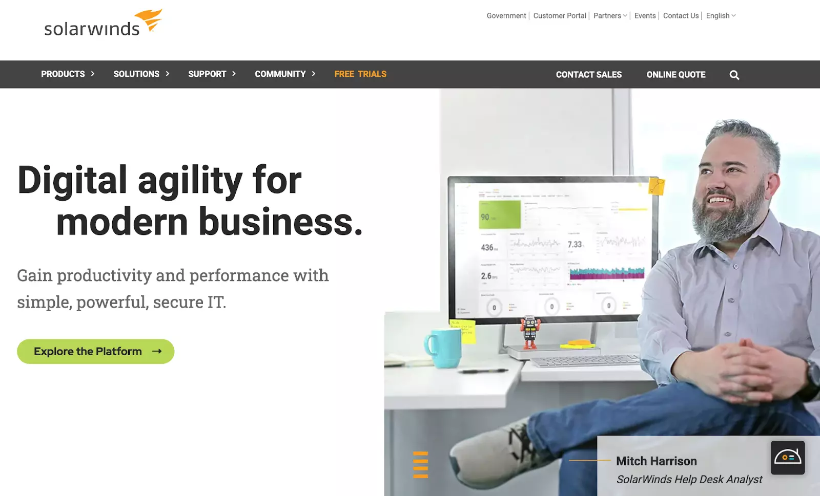Strona główna systemu wsparcia obsługi zgłoszeń Solarwinds