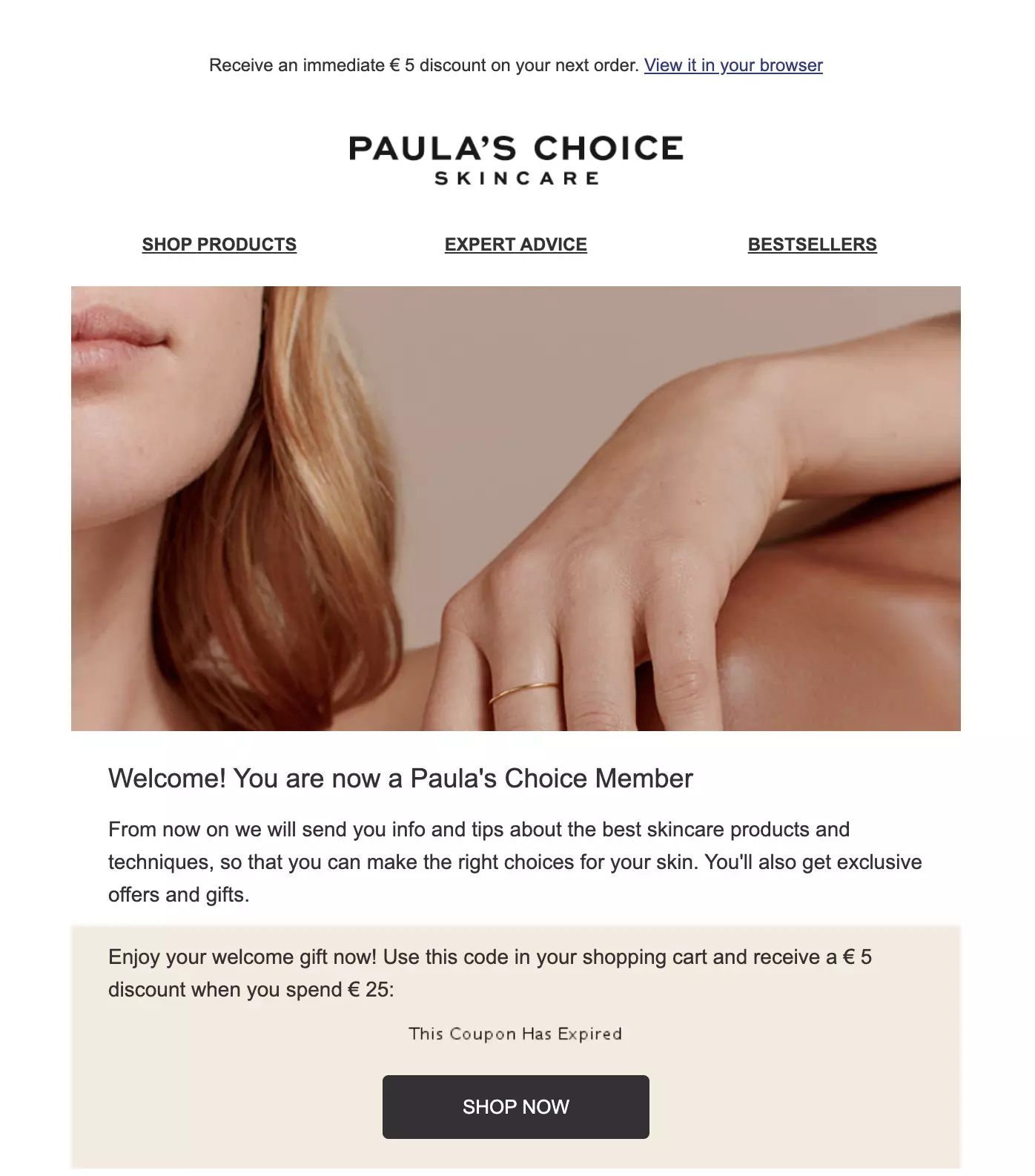 Szablon powitalnej wiadomości e-mail Paula's Choice