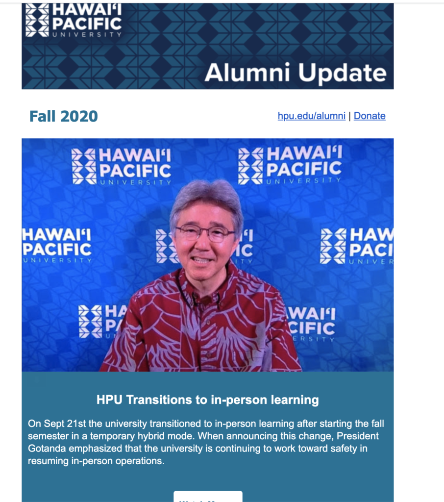 Przykład e-maila informacyjnego Hawaii Pacific University