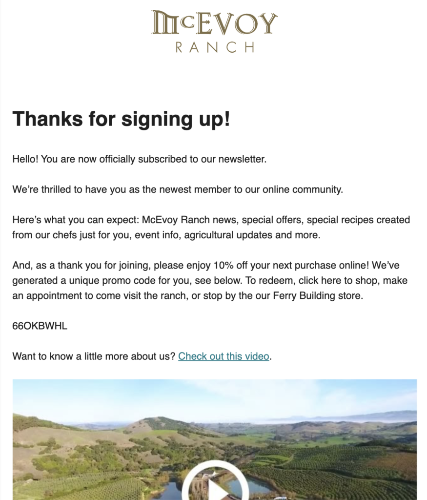 E-mail do zapisania się na newsletter McEvoy ranch