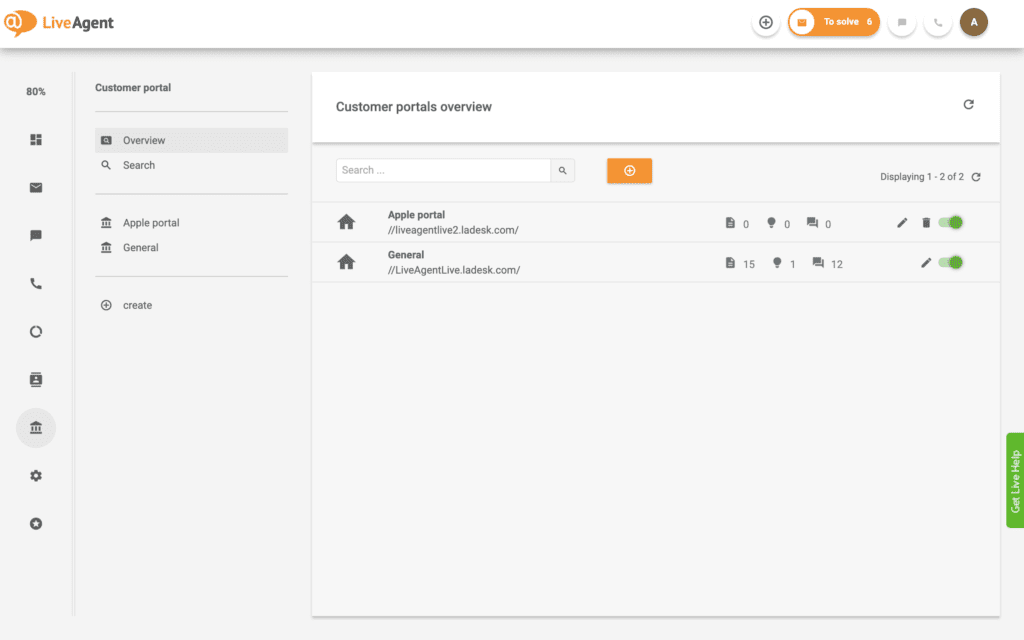 Przykład portalu klienta LiveAgent