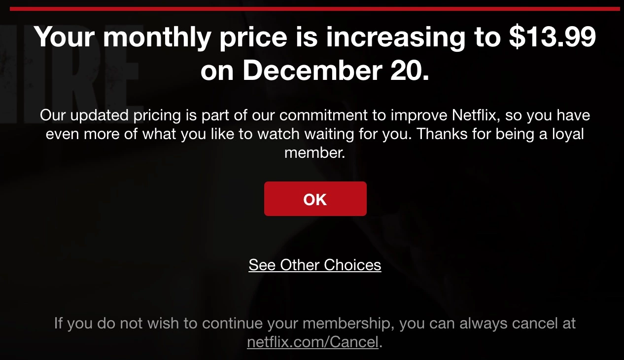 Szablon e-maila o podwyżce cen Netflix