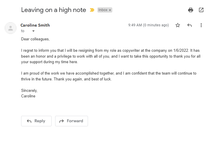 Przykład e-maila rezygnacyjnego