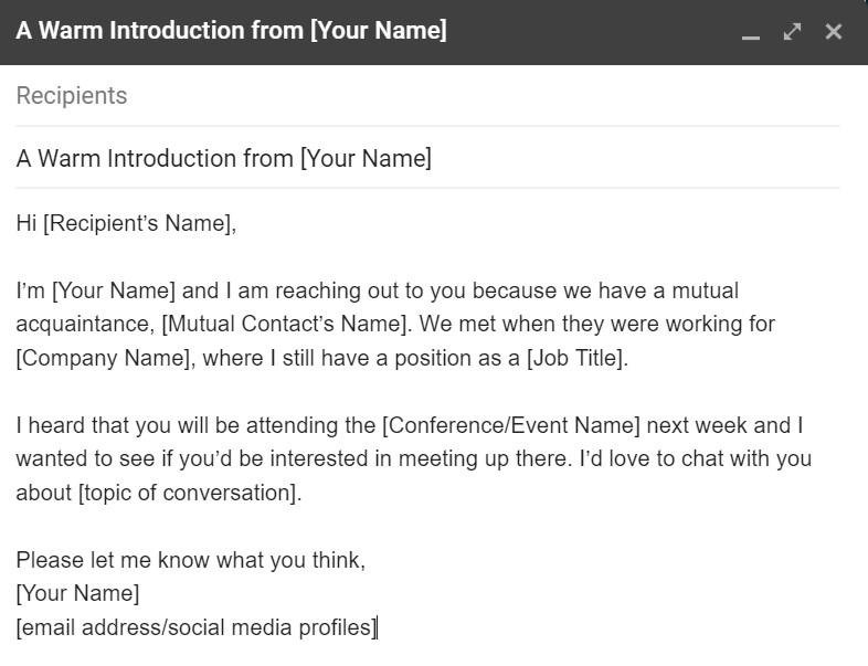 Szablon e-maila ciepłego wprowadzenia