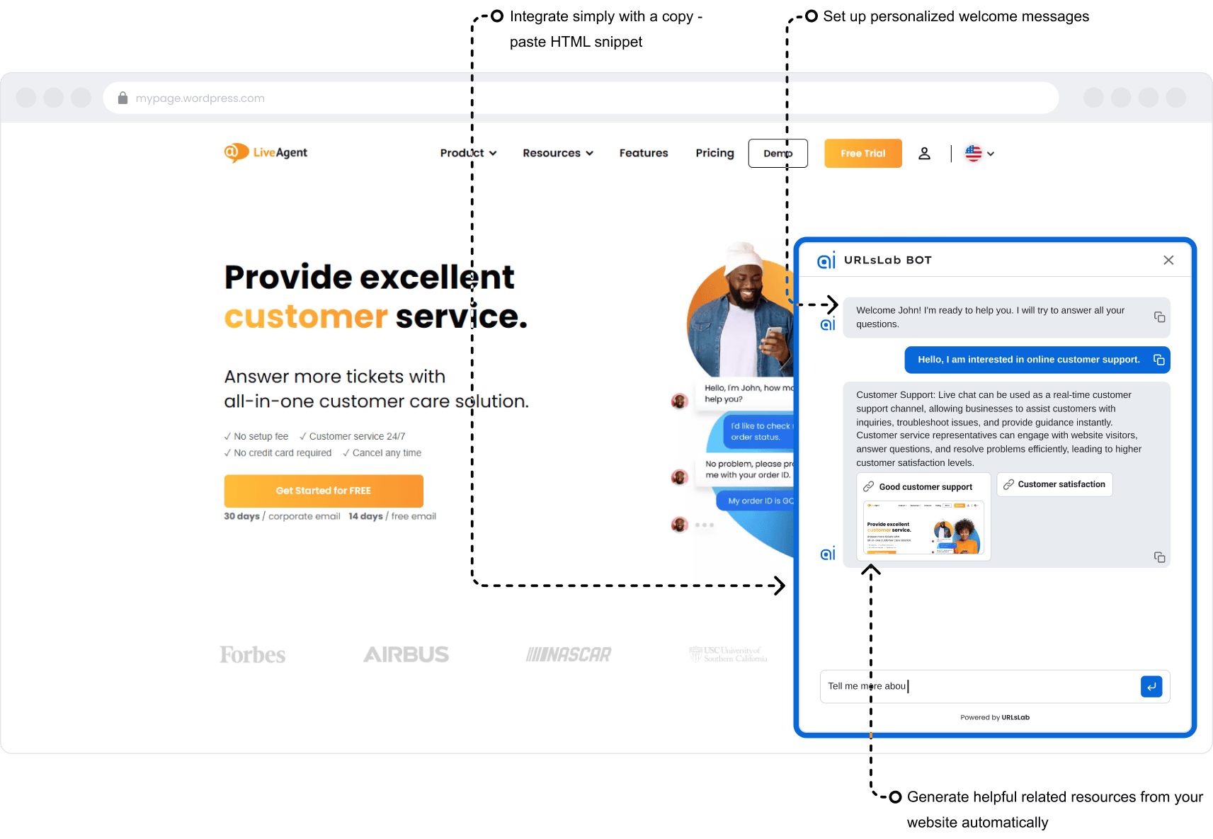 Makieta chatbota AI URLsLab
