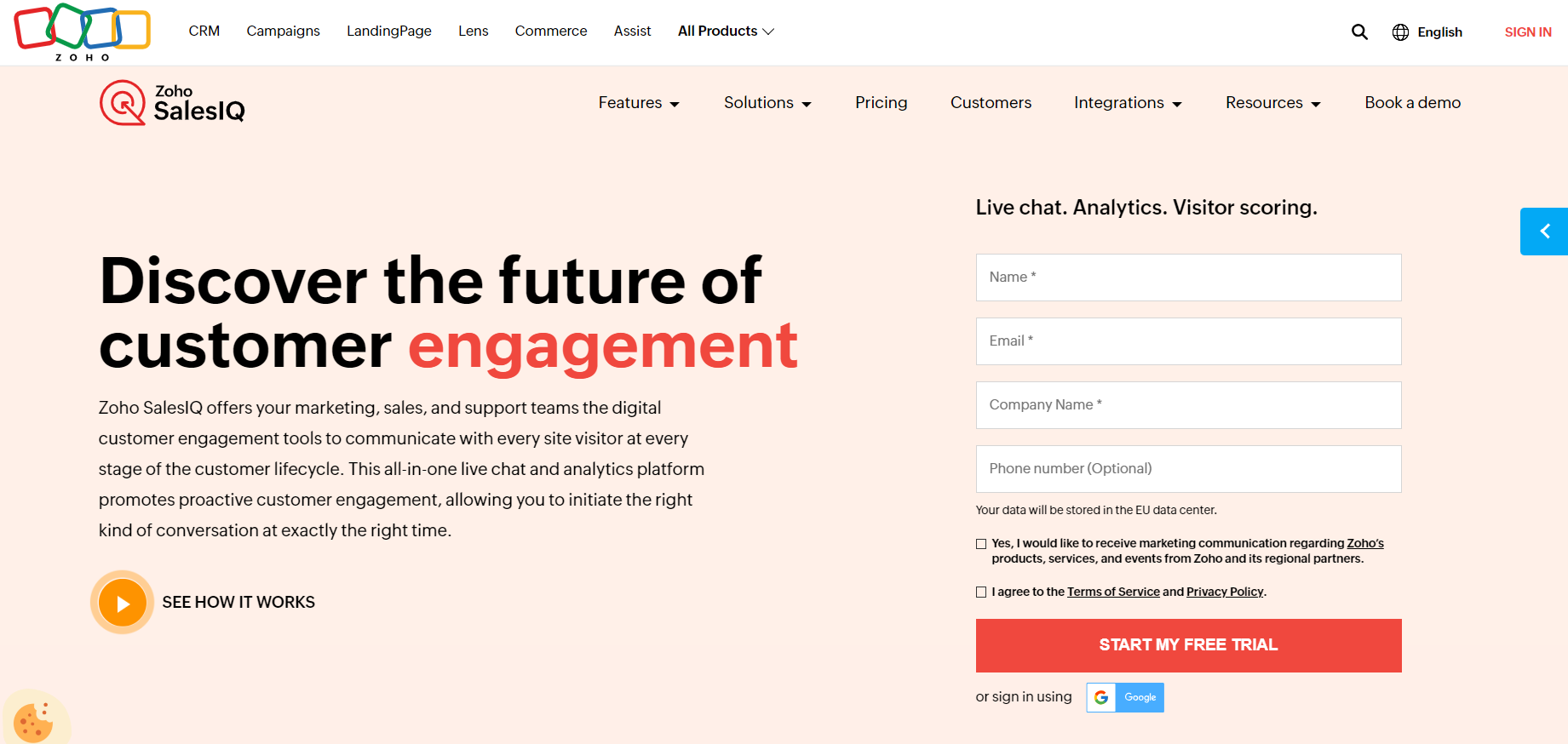 Strona główna Zoho SalesIQ - oprogramowanie do czatu na żywo dla zaangażowania klienta e-commerce