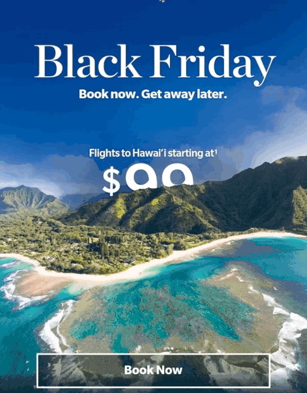Szablon e-maila Black Friday Hawaiian Airlines