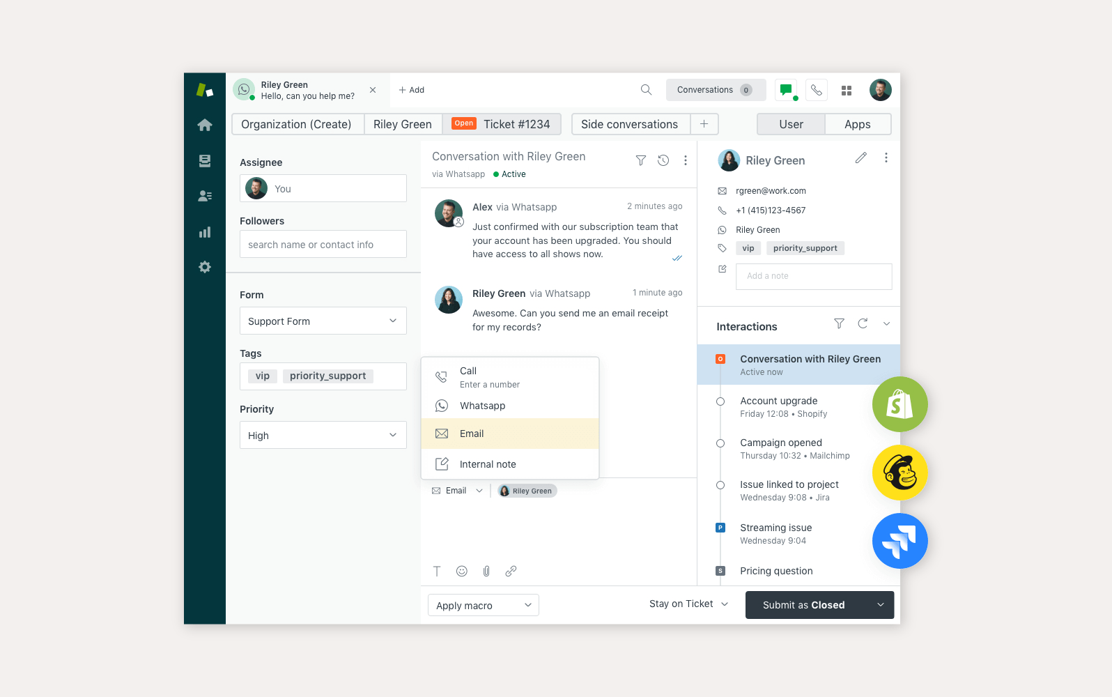 Interfejs centrum obsługi Zendesk