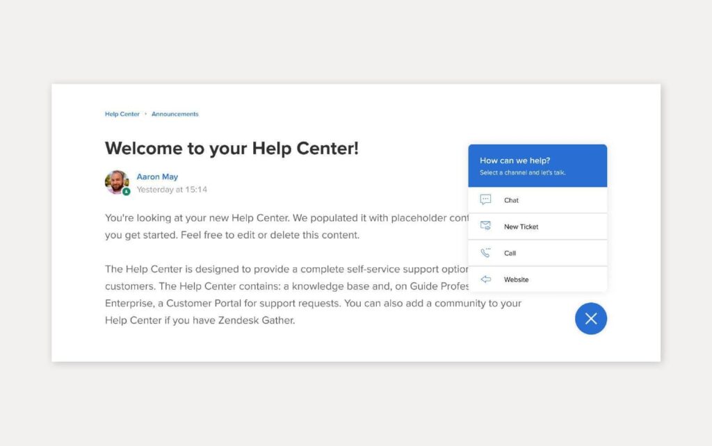 Przykład rozwiązania bazy wiedzy używającego Zendesk